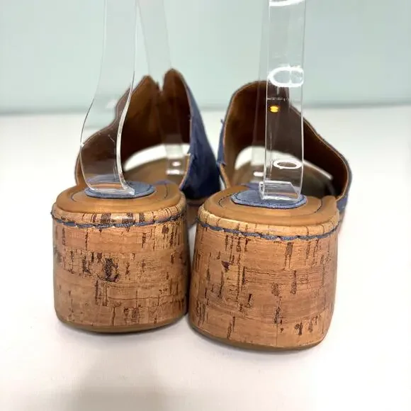 Boc Blue Suede Cork Wedge Sandals 9 - Picture 5 of 11